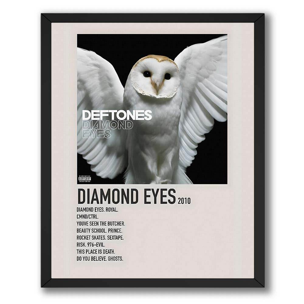 Wownic Diamond Eyes music poster featuring white owl artwork, Deftones-inspired album typography and track-list design