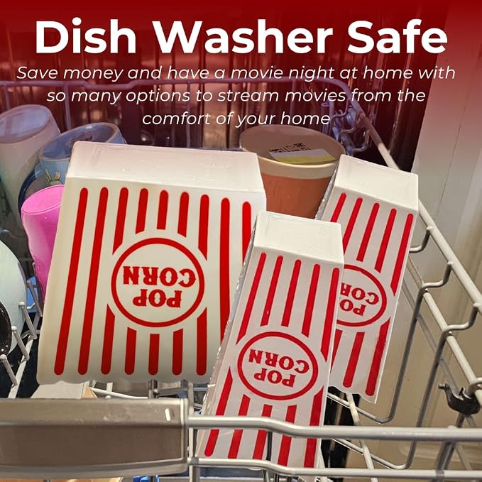 Wownic reusable movie night popcorn bins shown in dishwasher