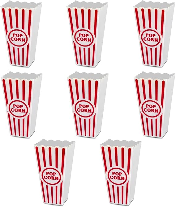 Eight Wownic small movie night popcorn buckets arranged as a set