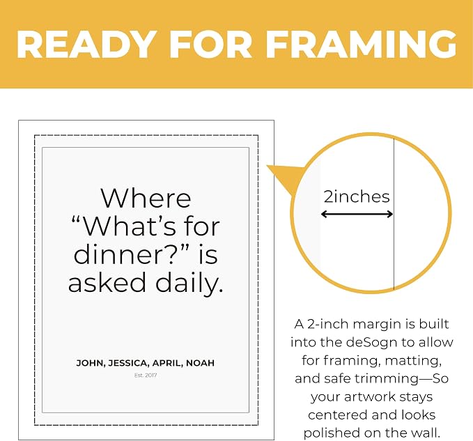 Wownic custom family dinner quote poster with approximately 2-inch margin for framing, matting and safe trimming