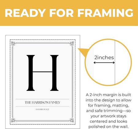 Wownic family monogram poster with approximately 2-inch margin for framing, matting and safe trimming