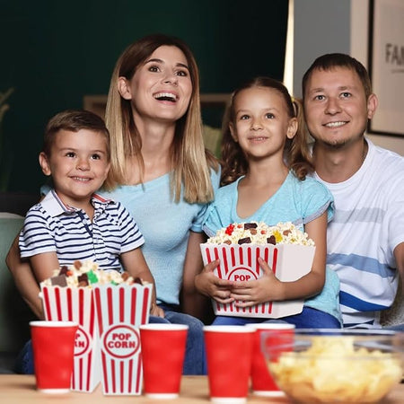 Wownic family movie night gift basket with reusable popcorn bins and snacks
