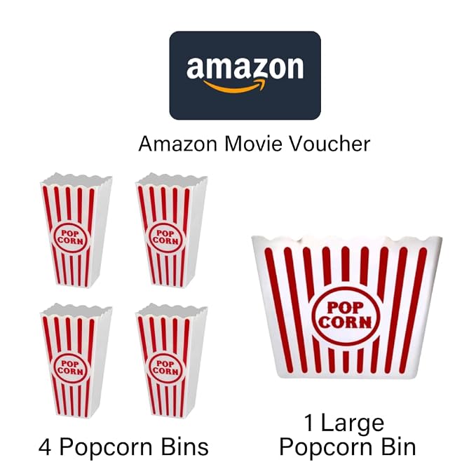 Wownic family movie night set with four popcorn bins one large bin and Amazon movie voucher