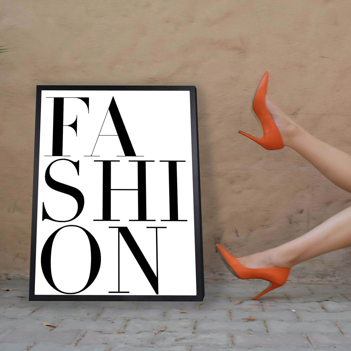 Wownic black-and-white Fashion typography wall art displayed as framed chic decor in a fashion-inspired interior