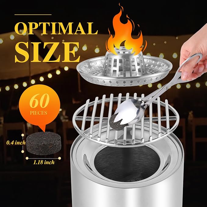 Wownic round fire starter disc measuring approximately 1.18 inches wide and 0.4 inches thick