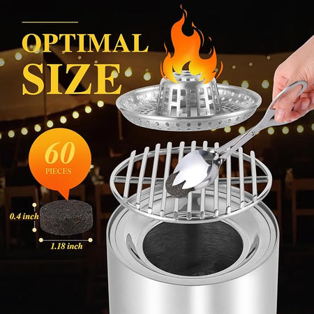 Wownic round fire starter disc measuring approximately 1.18 inches wide and 0.4 inches thick