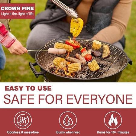 Wownic fire starter squares used with a charcoal grill for easy outdoor cooking fire ignition
