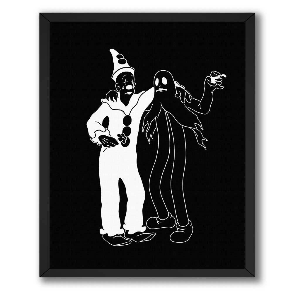 Wownic gothic cartoon poster featuring eerie black-and-white illustrated characters on a deep black background