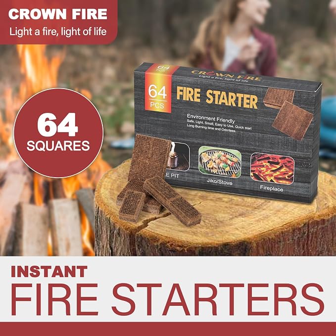 Wownic fire starter squares for camping, fire pits, wood stoves, survival use and fireplaces