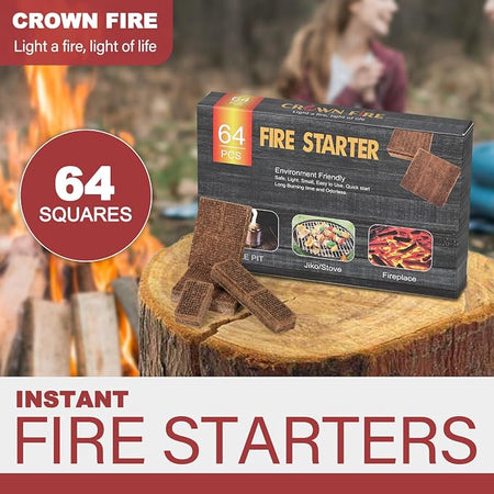 Wownic fire starter squares for camping, fire pits, wood stoves, survival use and fireplaces