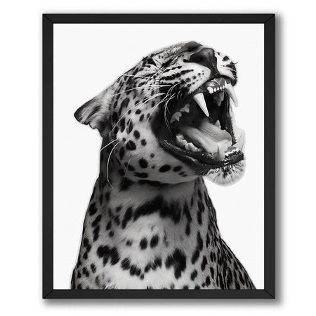 Wownic jaguar wall art poster featuring a dramatic black-and-white big cat portrait with open mouth