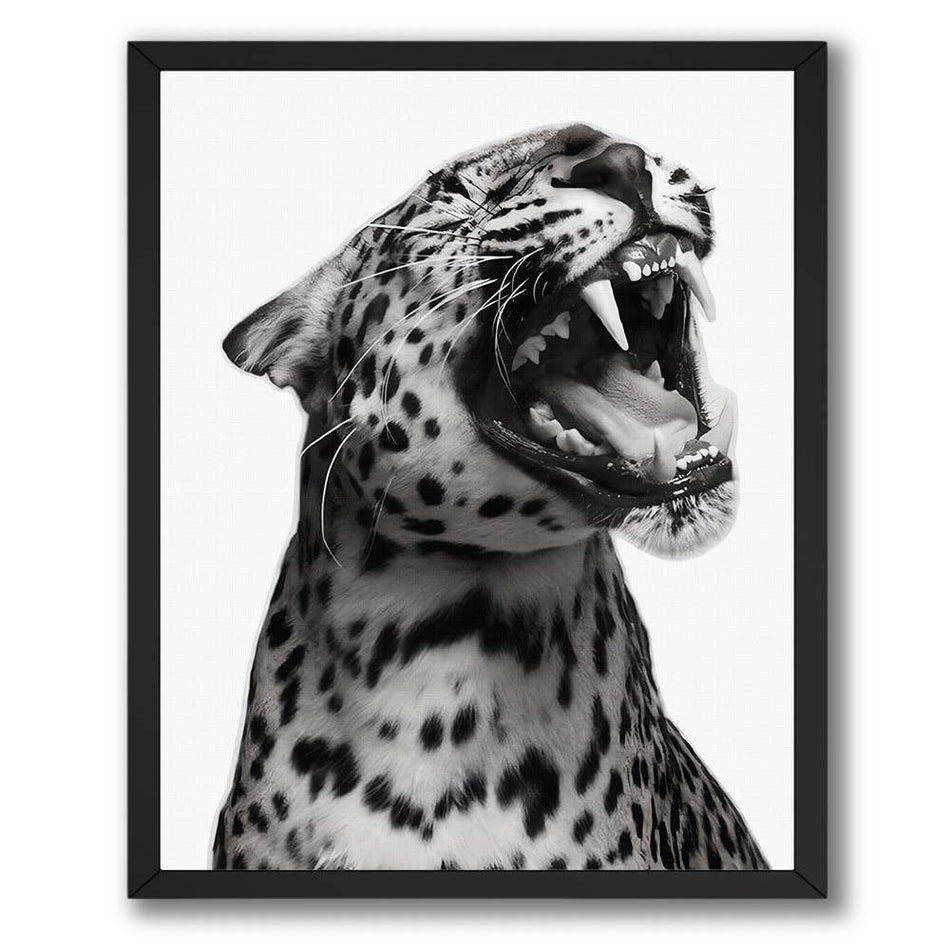 Wownic jaguar wall art poster featuring a dramatic black-and-white big cat portrait with open mouth