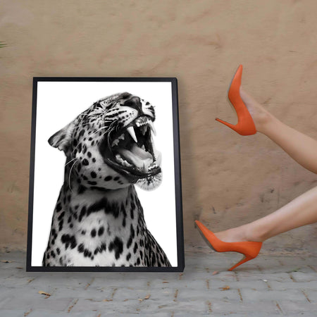 Wownic black-and-white jaguar wall art displayed in a modern interior as a bold statement piece