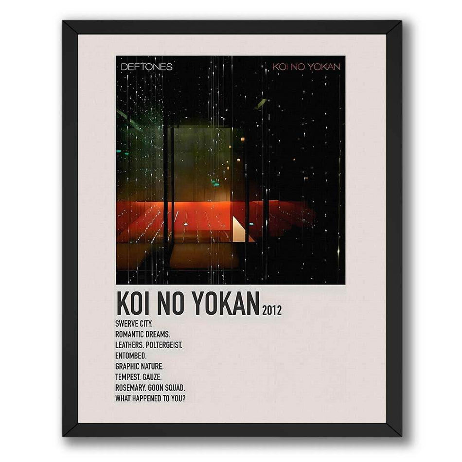 Wownic Koi No Yokan music poster featuring dark album-inspired artwork, Deftones title and track-list design
