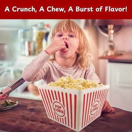 Large reusable movie night popcorn bin for family snacking