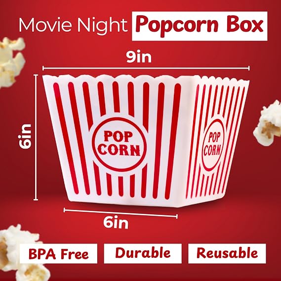 Wownic large reusable popcorn bucket measuring approximately 9 inches wide and 6 inches tall