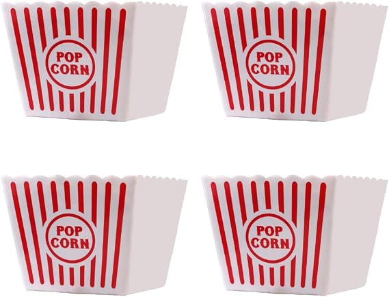 Four Wownic large red and white striped reusable popcorn buckets