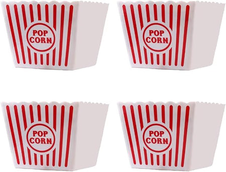Four Wownic large red and white striped reusable popcorn buckets