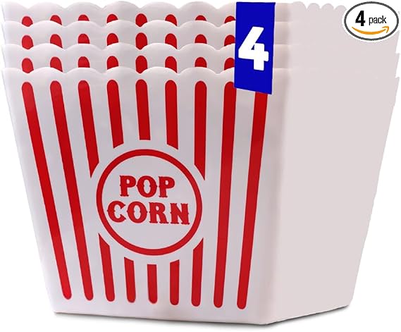 Pack of four Wownic large reusable plastic movie theater popcorn buckets