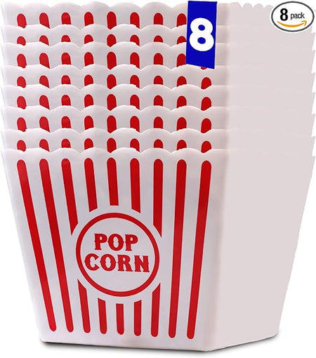 Pack of eight Wownic large reusable plastic movie theater popcorn buckets