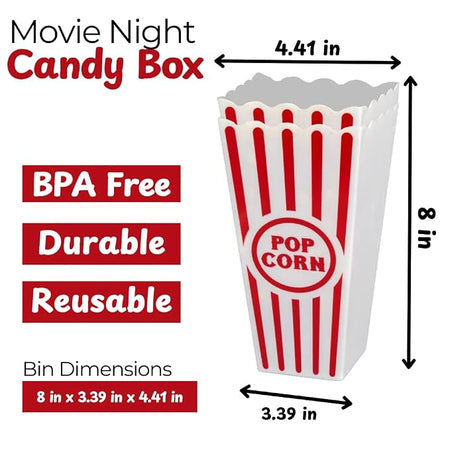 Wownic reusable movie night popcorn bin with BPA-free design and dimensions