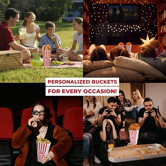 Wownic 4-pack small reusable red and white movie night popcorn containers