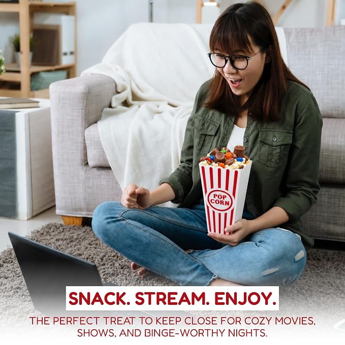 Movie night popcorn and candy gift set for cozy streaming and movie nights