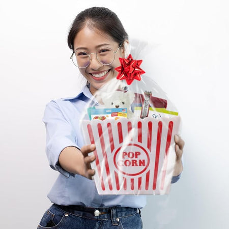 Wownic movie night snack gift basket wrapped for gifting