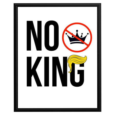 Wownic No King statement poster featuring bold black typography, crossed-out crown symbol and red accent