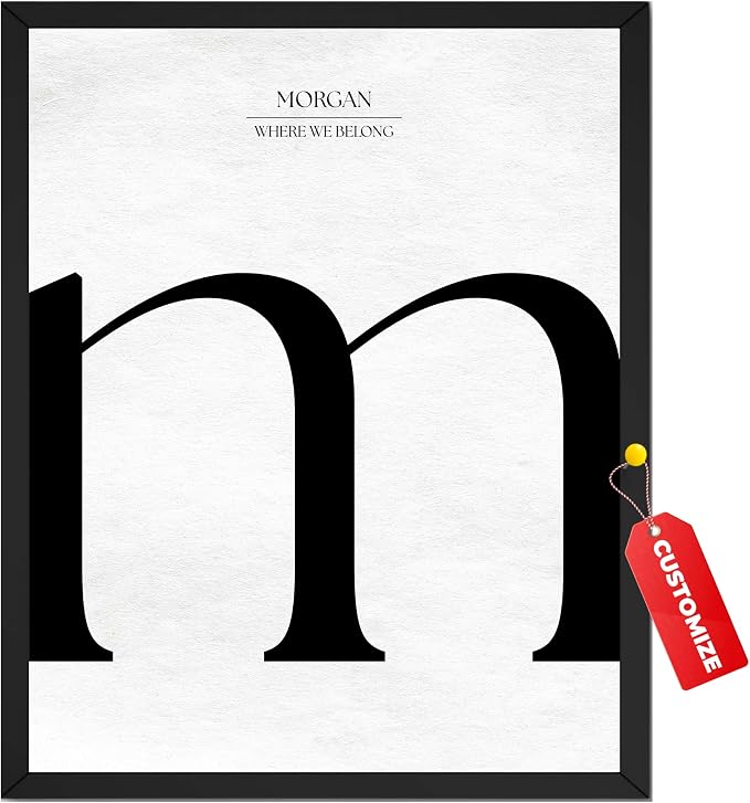 Wownic personalized minimalist typography poster with oversized lowercase letter, custom name and meaningful phrase