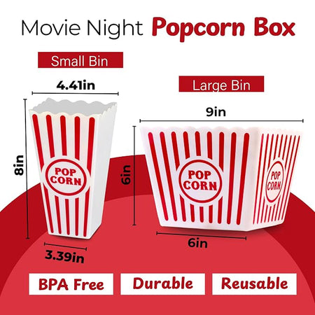 Wownic small and large reusable popcorn bin dimensions for movie night