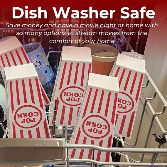 Wownic reusable popcorn containers shown in dishwasher for easy cleaning