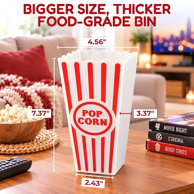Wownic reusable BPA-free popcorn bin with movie night container dimensions