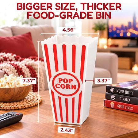 Wownic reusable BPA-free movie night popcorn bin with product dimensions