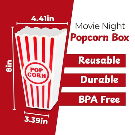 Wownic reusable popcorn bin measuring approximately 8 inches tall and 4.41 inches wide