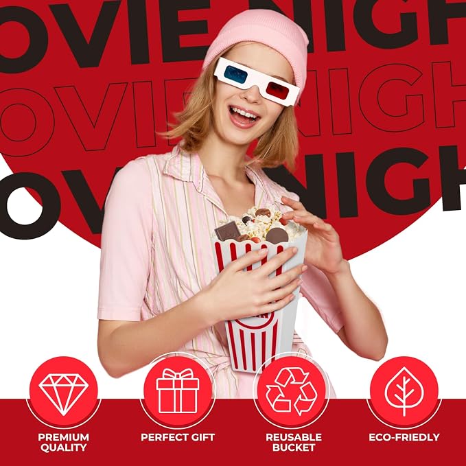 Wownic reusable popcorn bin for movie night snacks and gift occasions