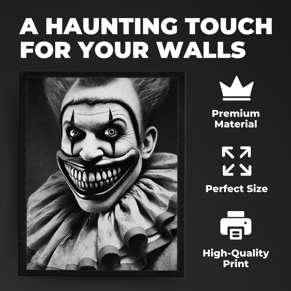 Wownic scary clown wall art showing premium material, balanced sizing and high-quality print presentation