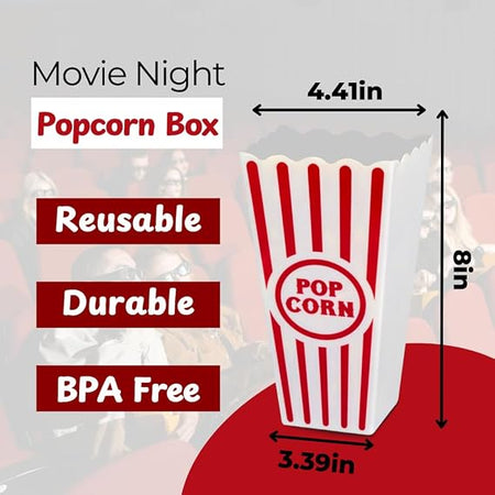 Wownic small popcorn bucket dimensions showing 8 inch height and 4.41 inch top width