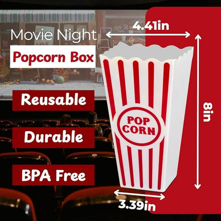 Wownic small popcorn bucket dimensions showing 8 inch height and 4.41 inch top width