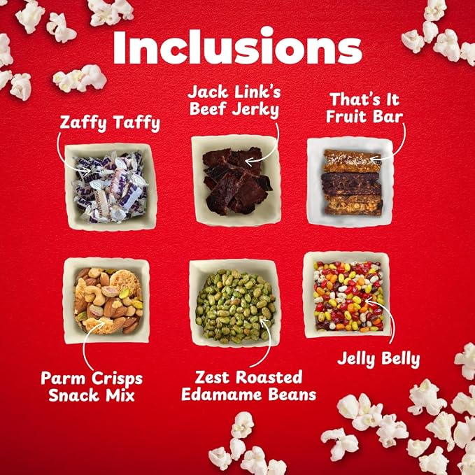 Wownic movie night snack assortment with jerky fruit bar edamame candy and Parm Crisps