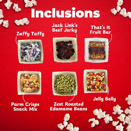 Wownic movie night snack assortment with jerky fruit bar edamame candy and Parm Crisps