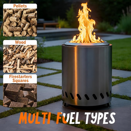 Wownic tabletop fire pit compatible with pellets, wood and fire starter squares