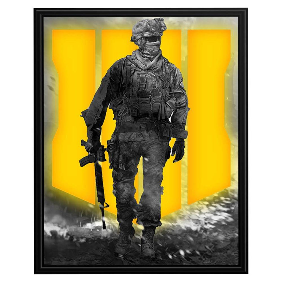 Wownic tactical soldier poster featuring grayscale military-inspired combat artwork with bold yellow graphic background