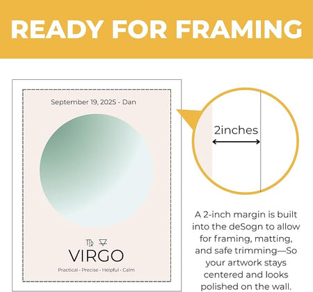 Wownic Virgo zodiac poster with approximately 2-inch margin for framing, matting and safe trimming